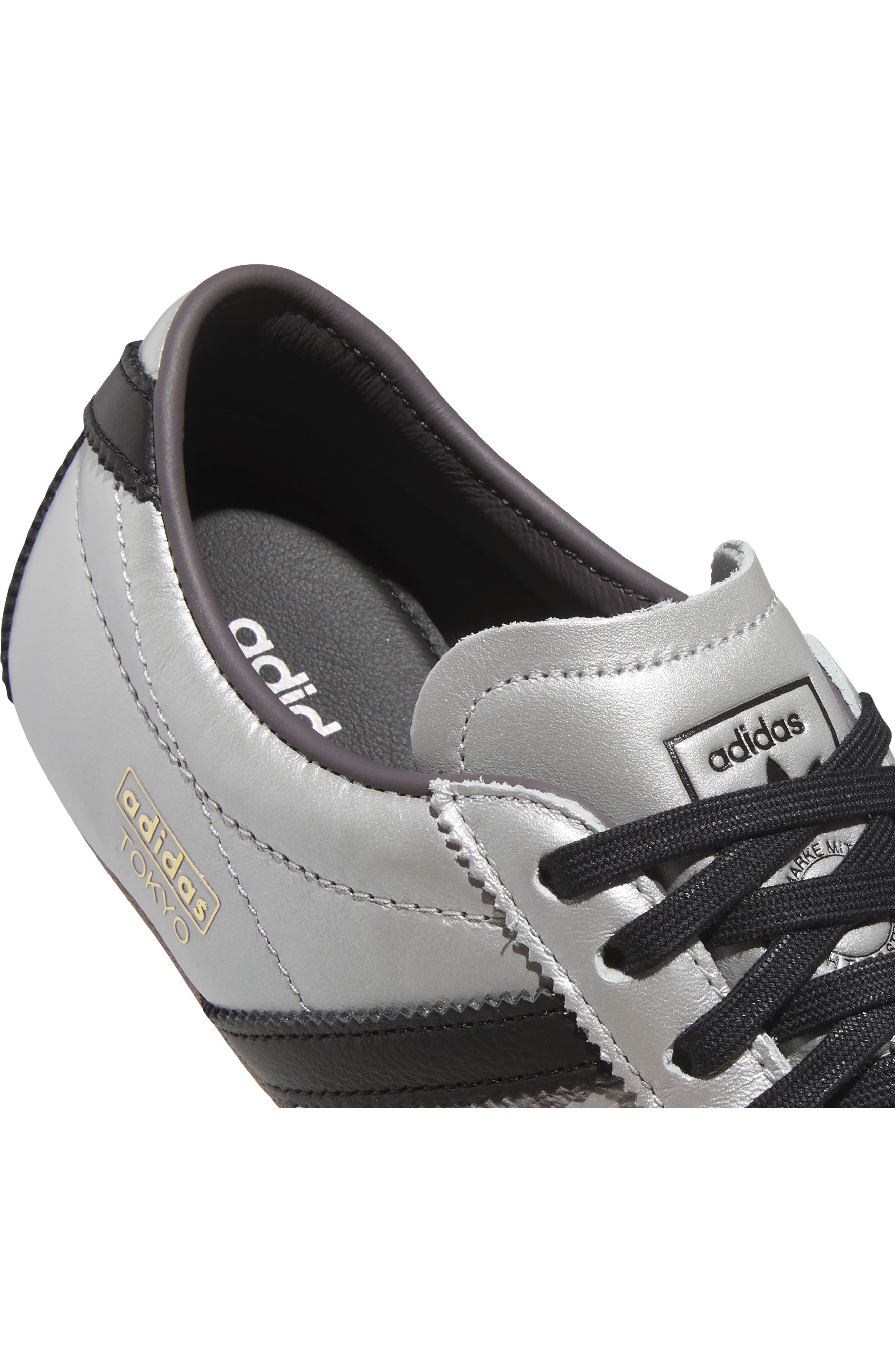 adidas Tokyo Decon Low Top Leather Sneaker in Silver Metallic/Black/Gum at Nordstrom - 7