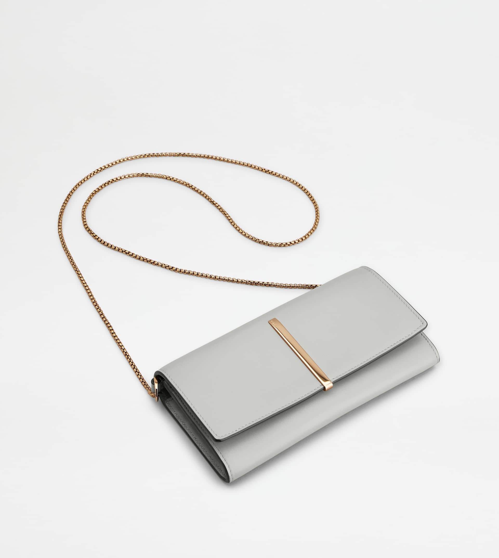 WALLET IN LEATHER WITH SHOULDER STRAP - GREY - 4