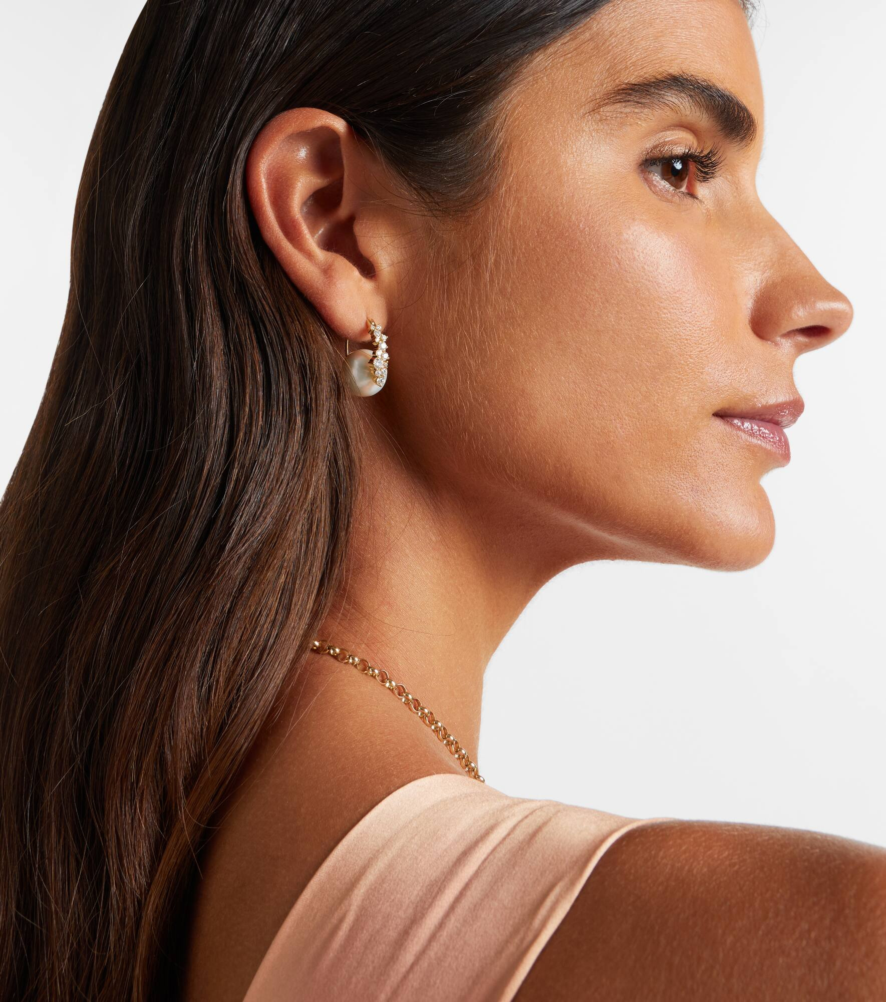 Cocktail 14kt gold earrings with pearls and diamonds - 2