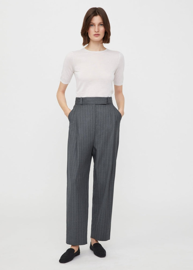 Totême Deep pleat wool trousers grey pinstripe outlook