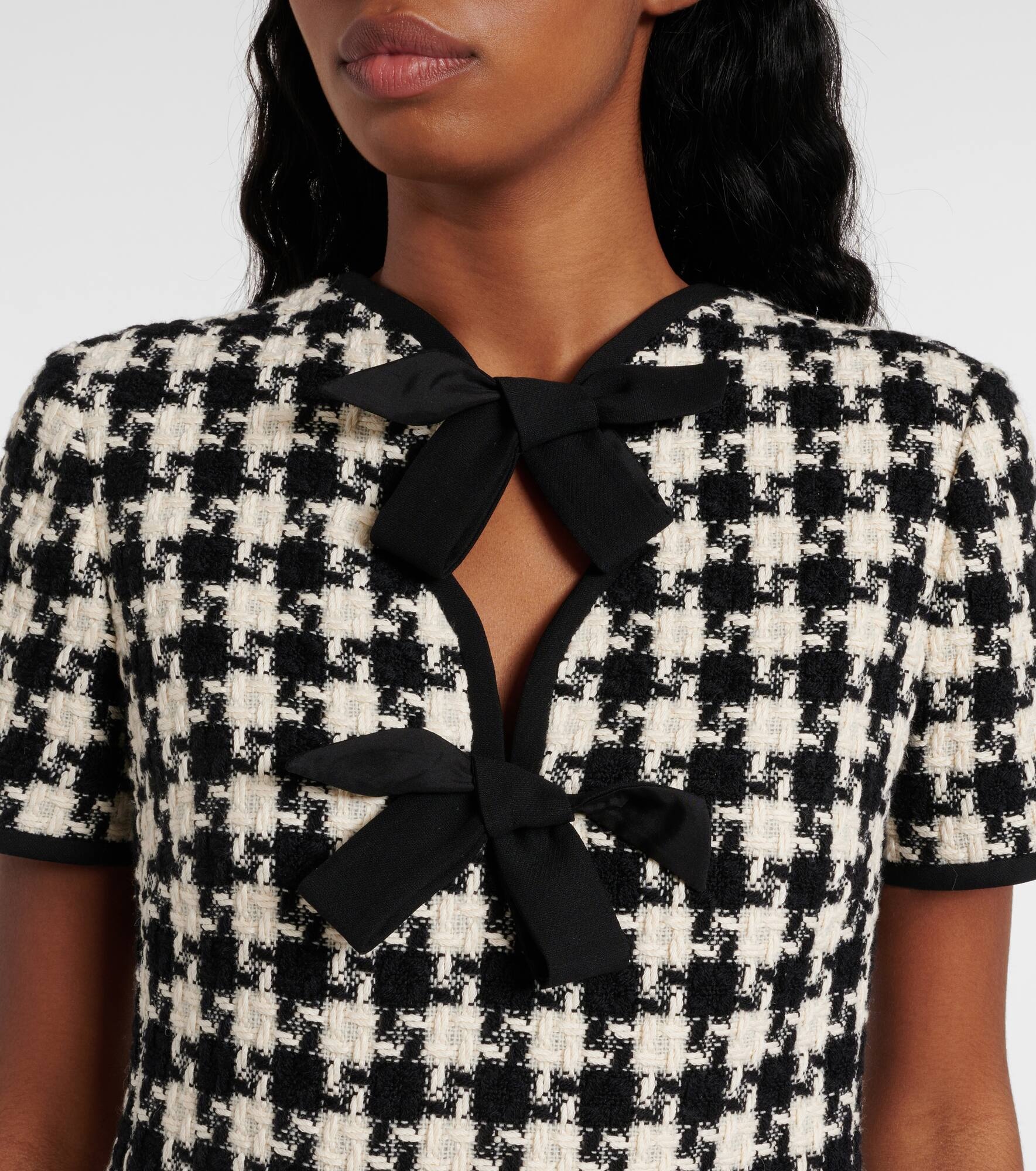 Bow-detail houndstooth tweed minidress - 4