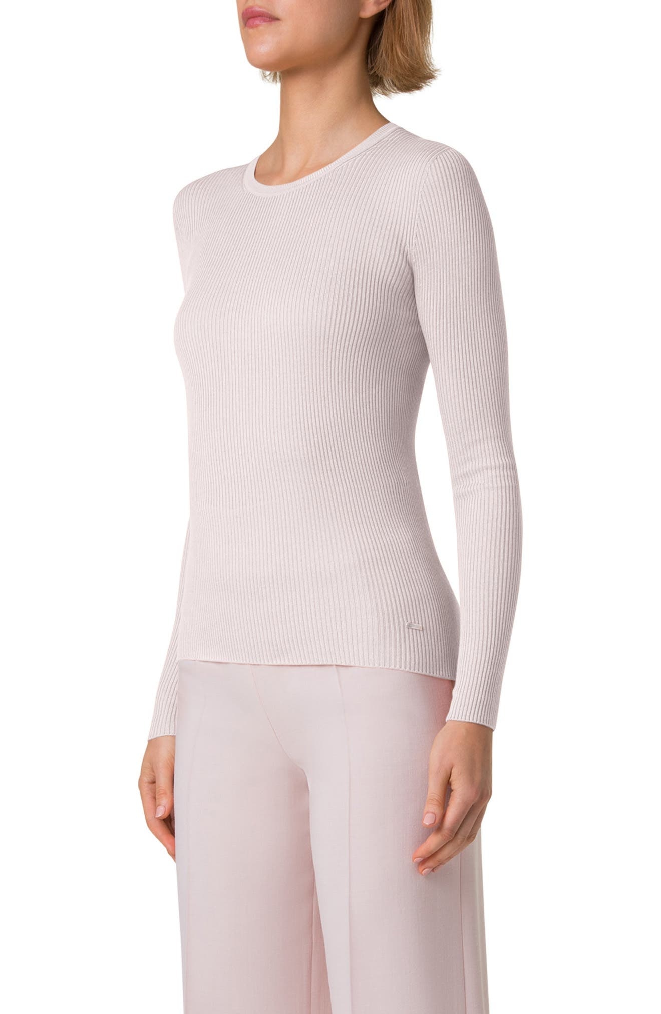 Akris Seamless Silk & Cotton Rib Sweater in Pale Pink at Nordstrom - 3
