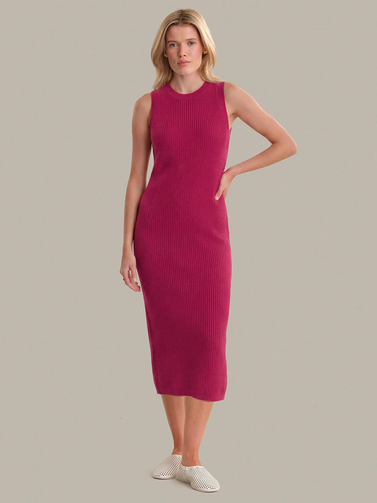 Emma: Crewneck Shaker Stitch Cotton Tank Dress - 1