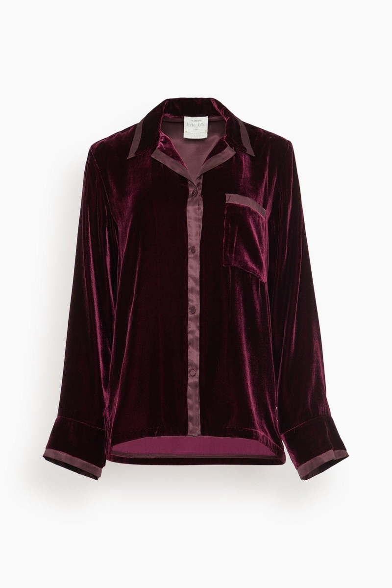 Plain Velvet Pajama Shirt in Bordeaux 1
