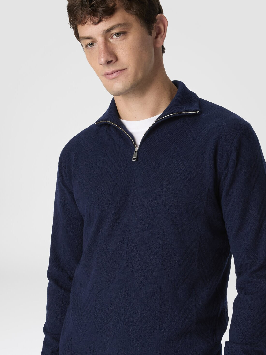 Half-Zip Sweater with Tone-on-Tone Zigzag Pattern - 4