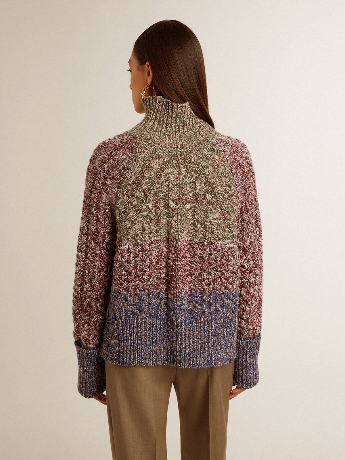 Women's multicolored high neck sweater with mouliné yarn - 5