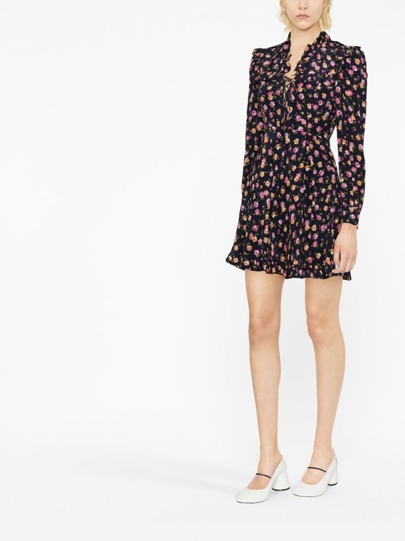 floral-print silk mini dress - 3
