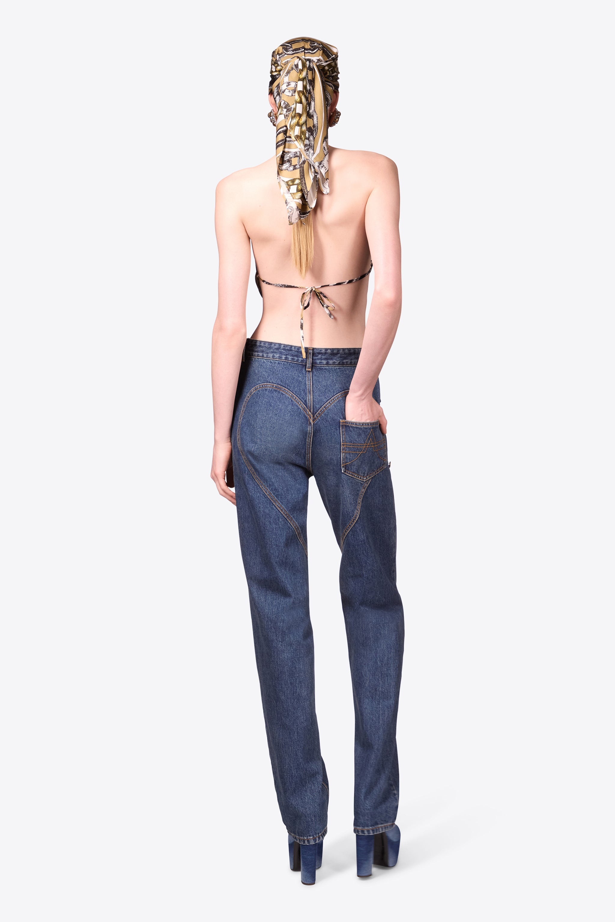 CRYSTAL BUTTON STUDDED SLIT JEAN - 7