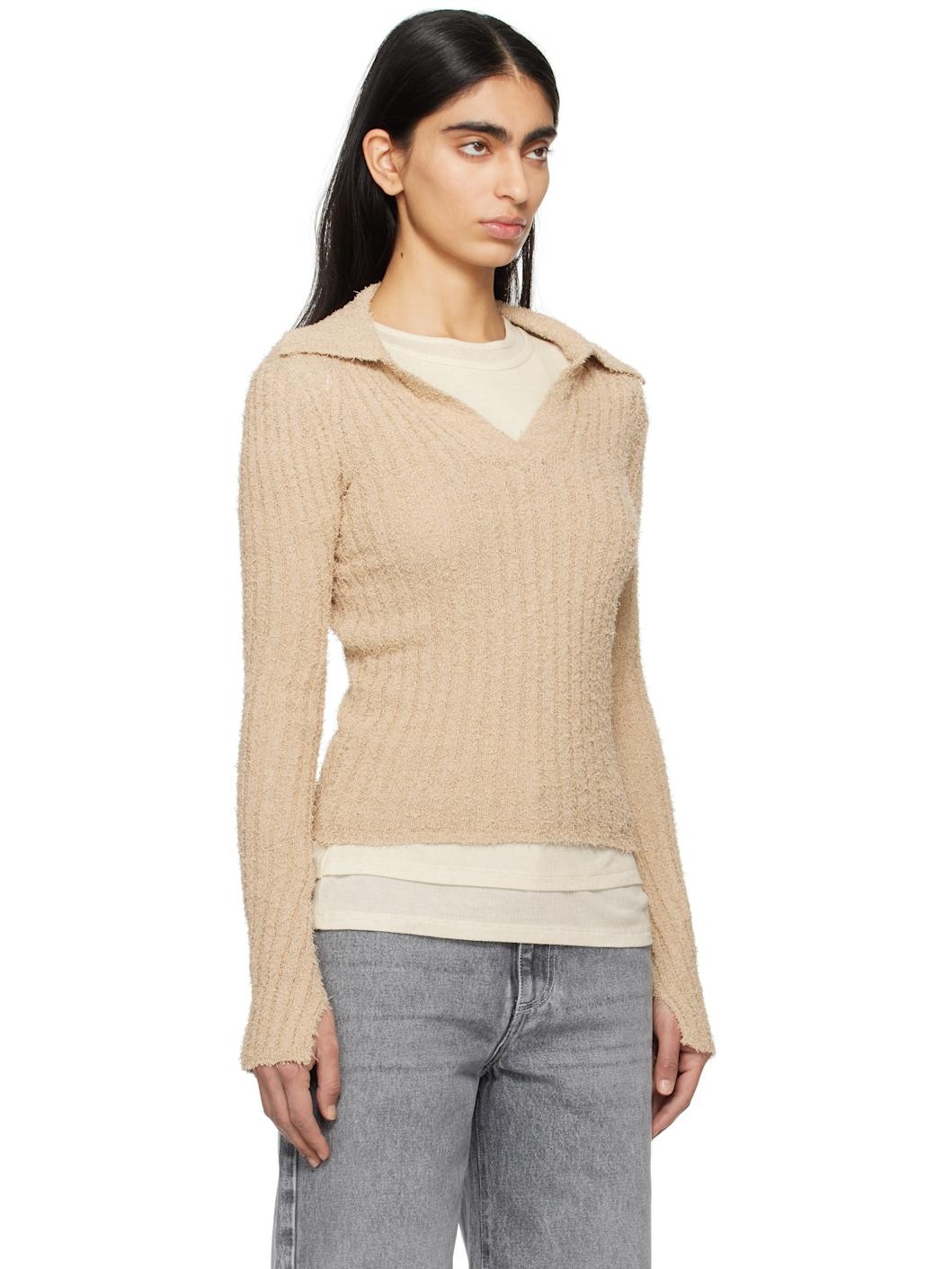 Beige Open Placket Polo - 2