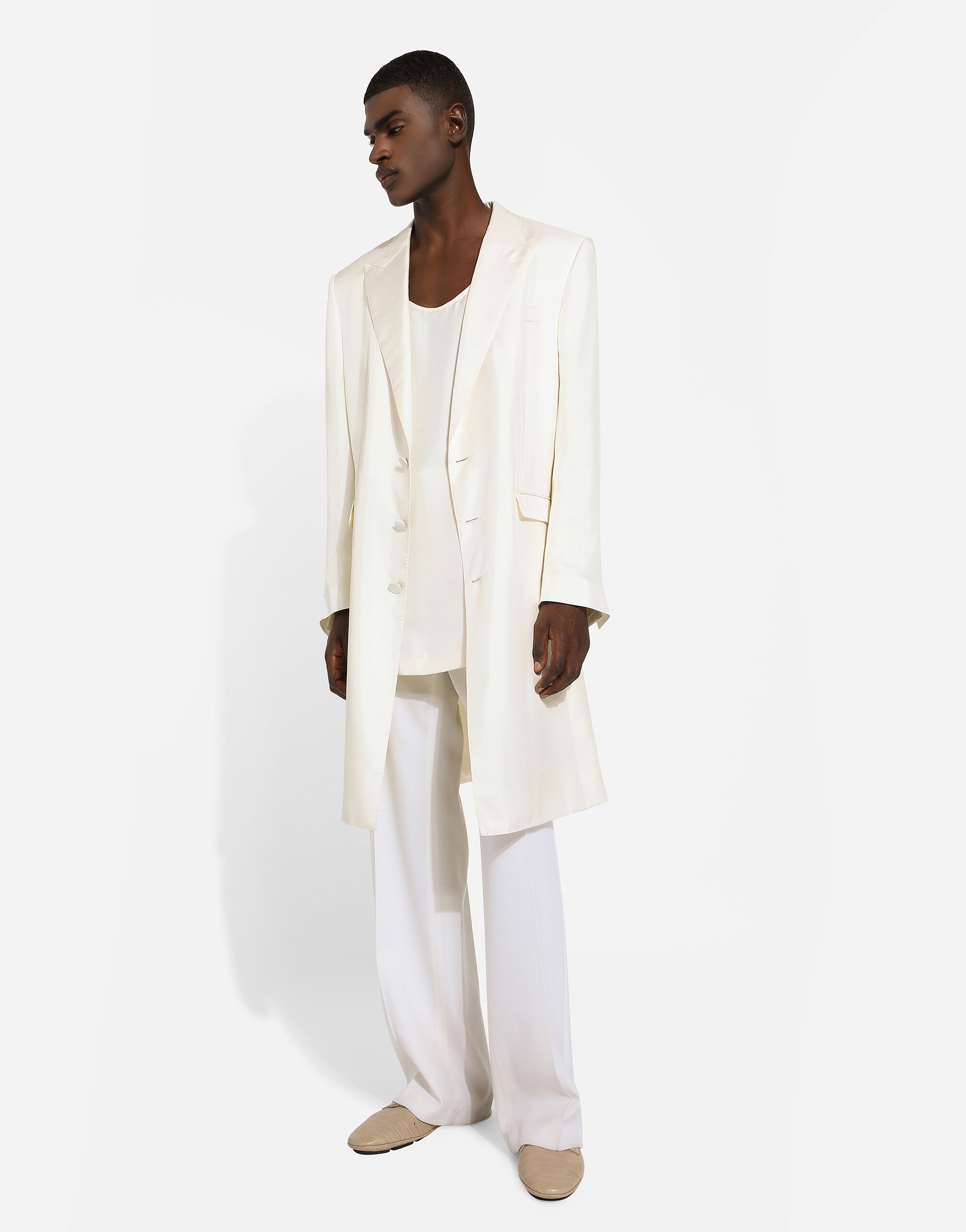 Single-breasted silk twill coat - 5