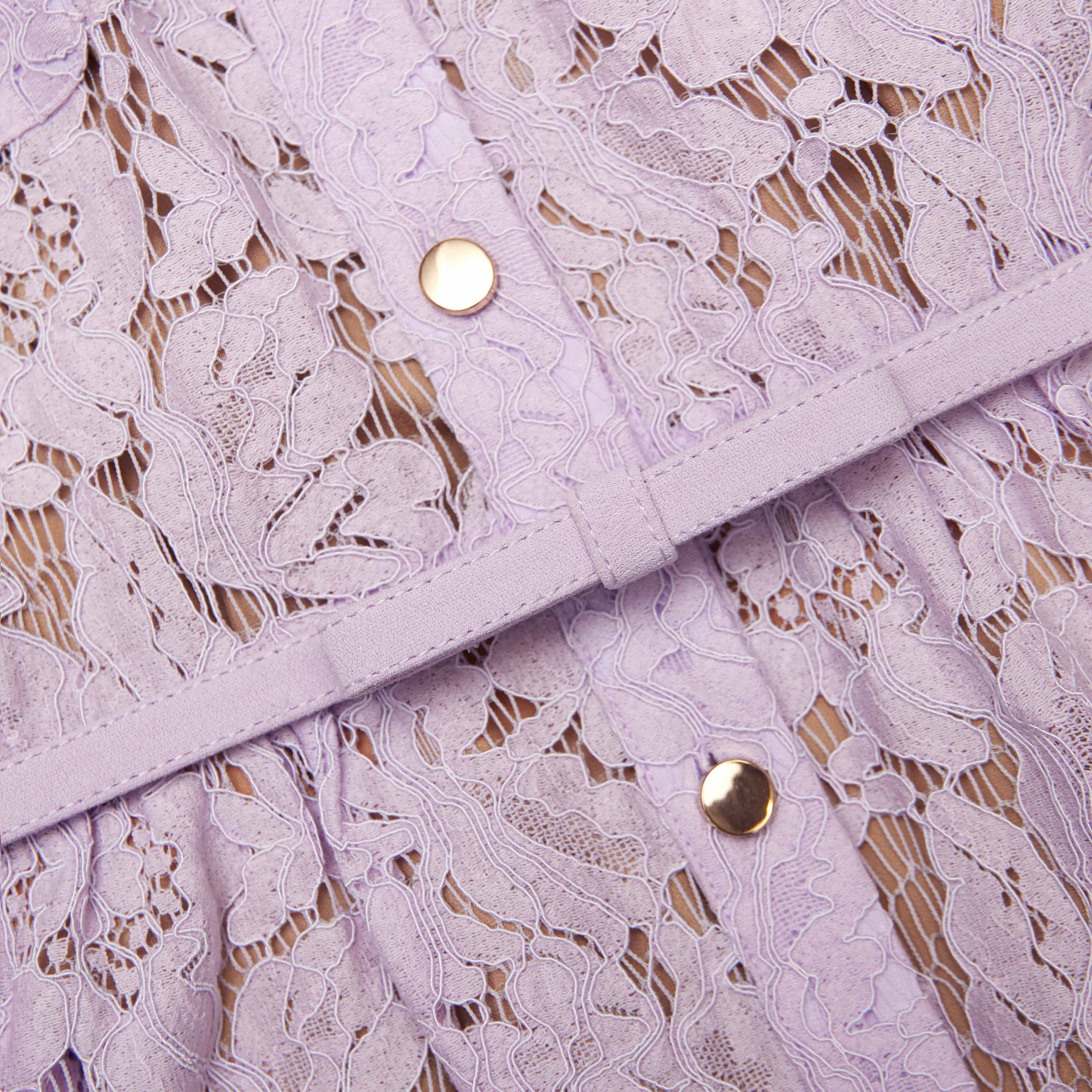 Lilac Lace Button Front Midi Dress - 5