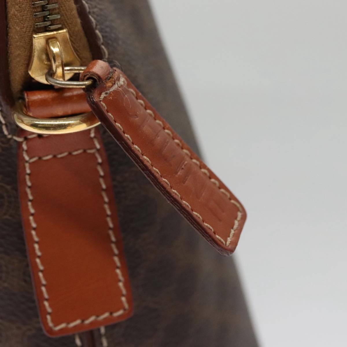 CELINE Macadam Canvas Hand Bag Pvc Leather Brown Gold - 9