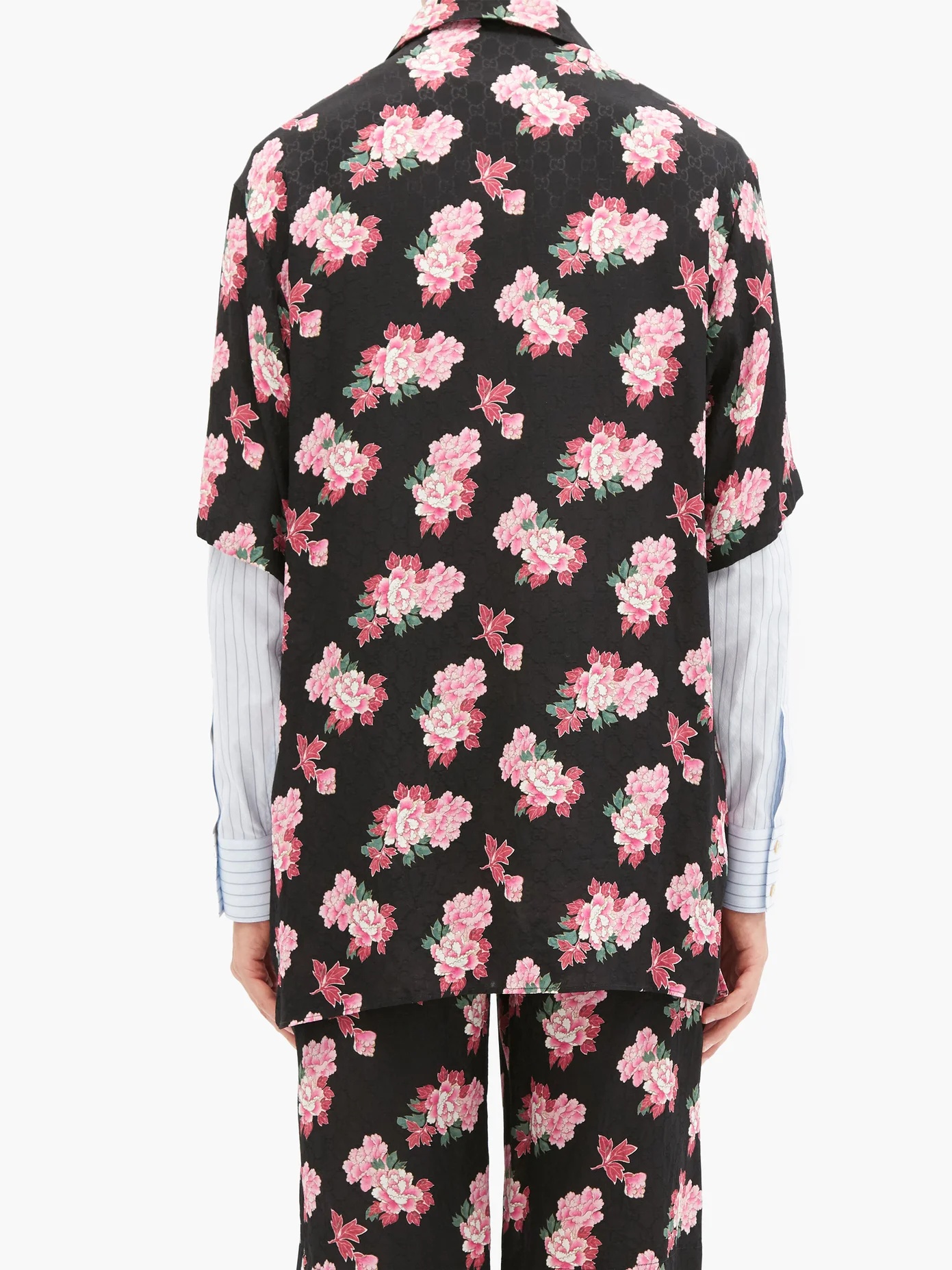 Peony Fantasy camp-collar silk shirt - 5