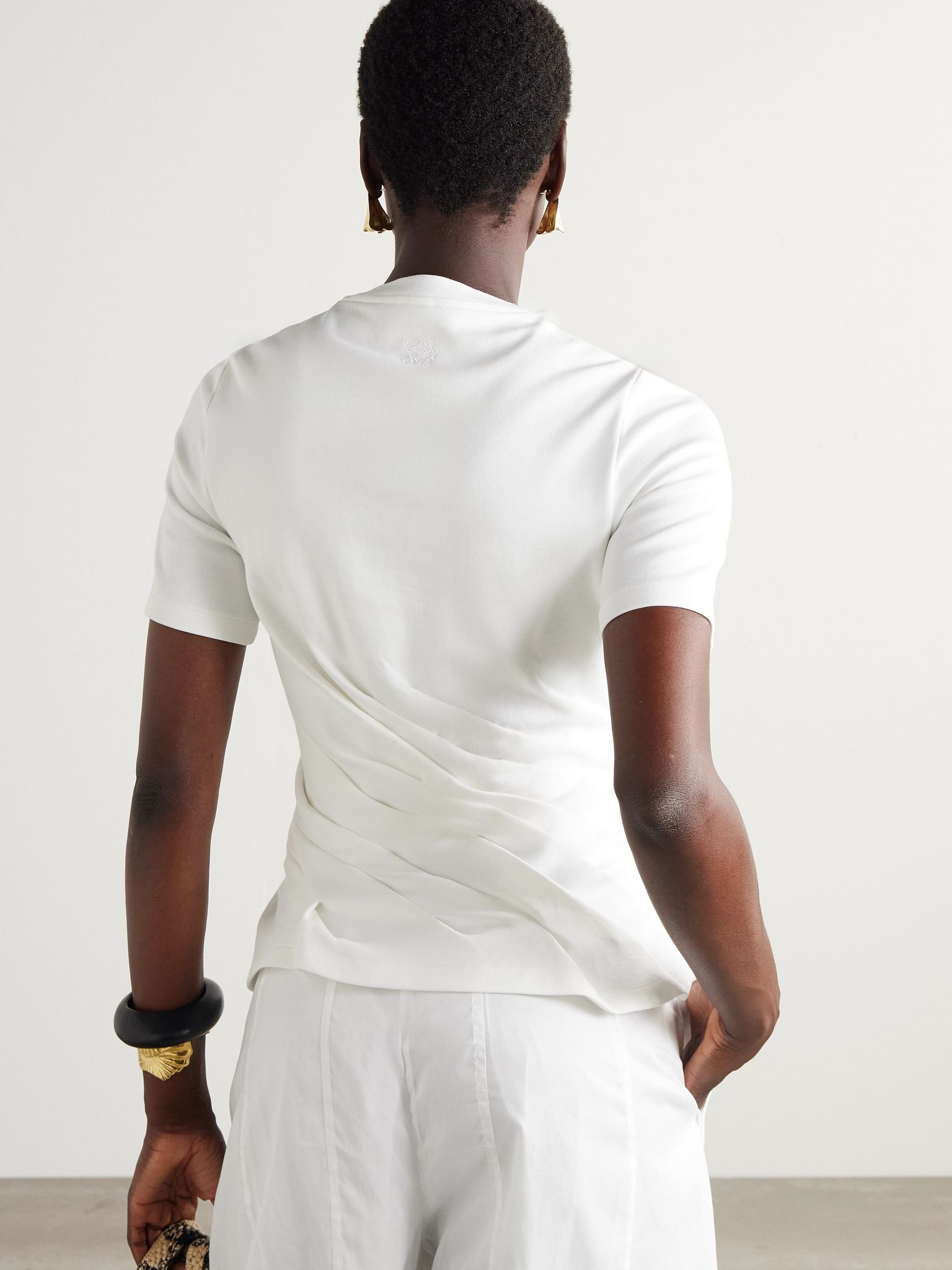 Draped cotton-blend jersey T-shirt White - 3