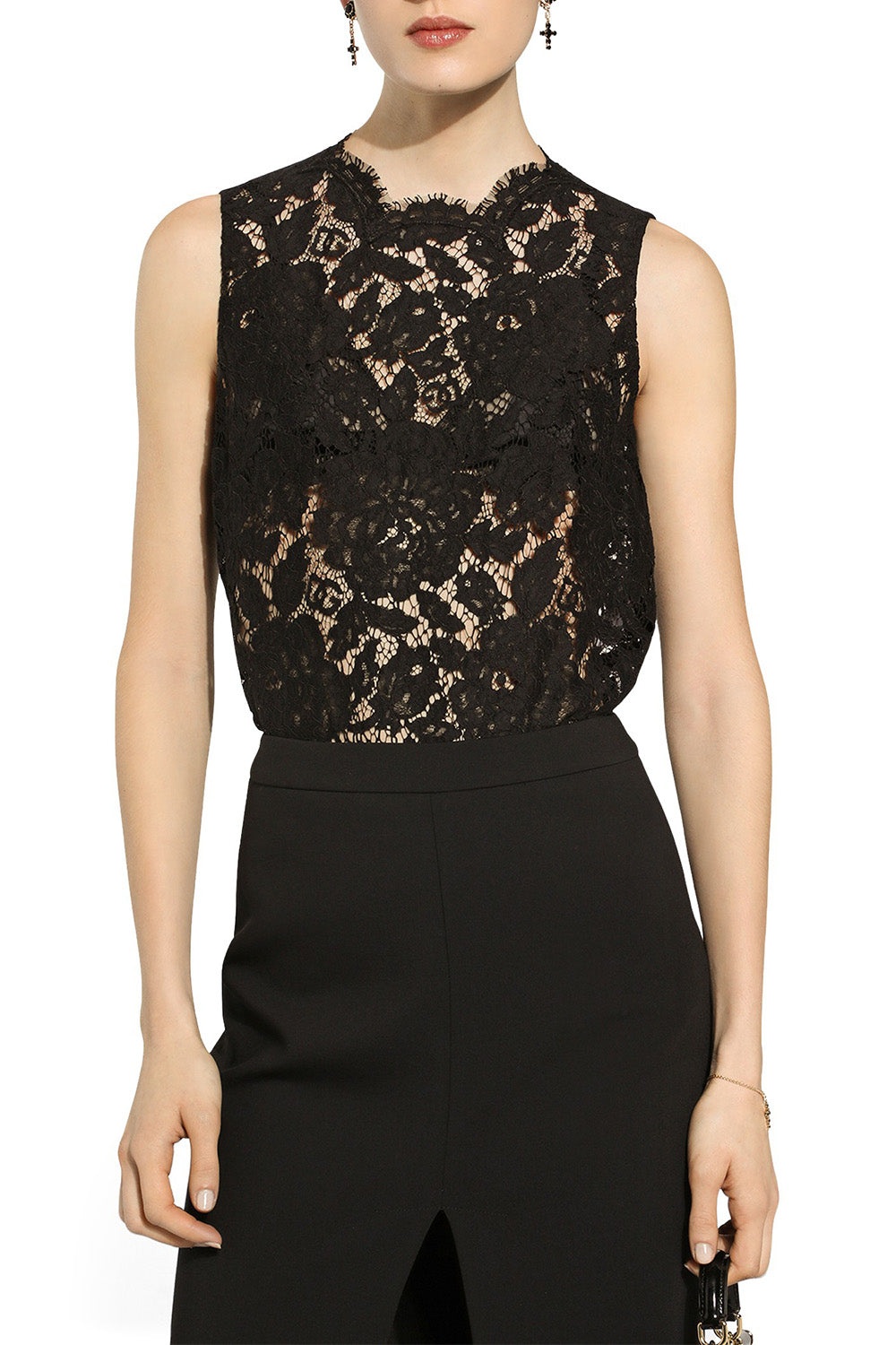 Branded Floral Lace Top - Black - 2