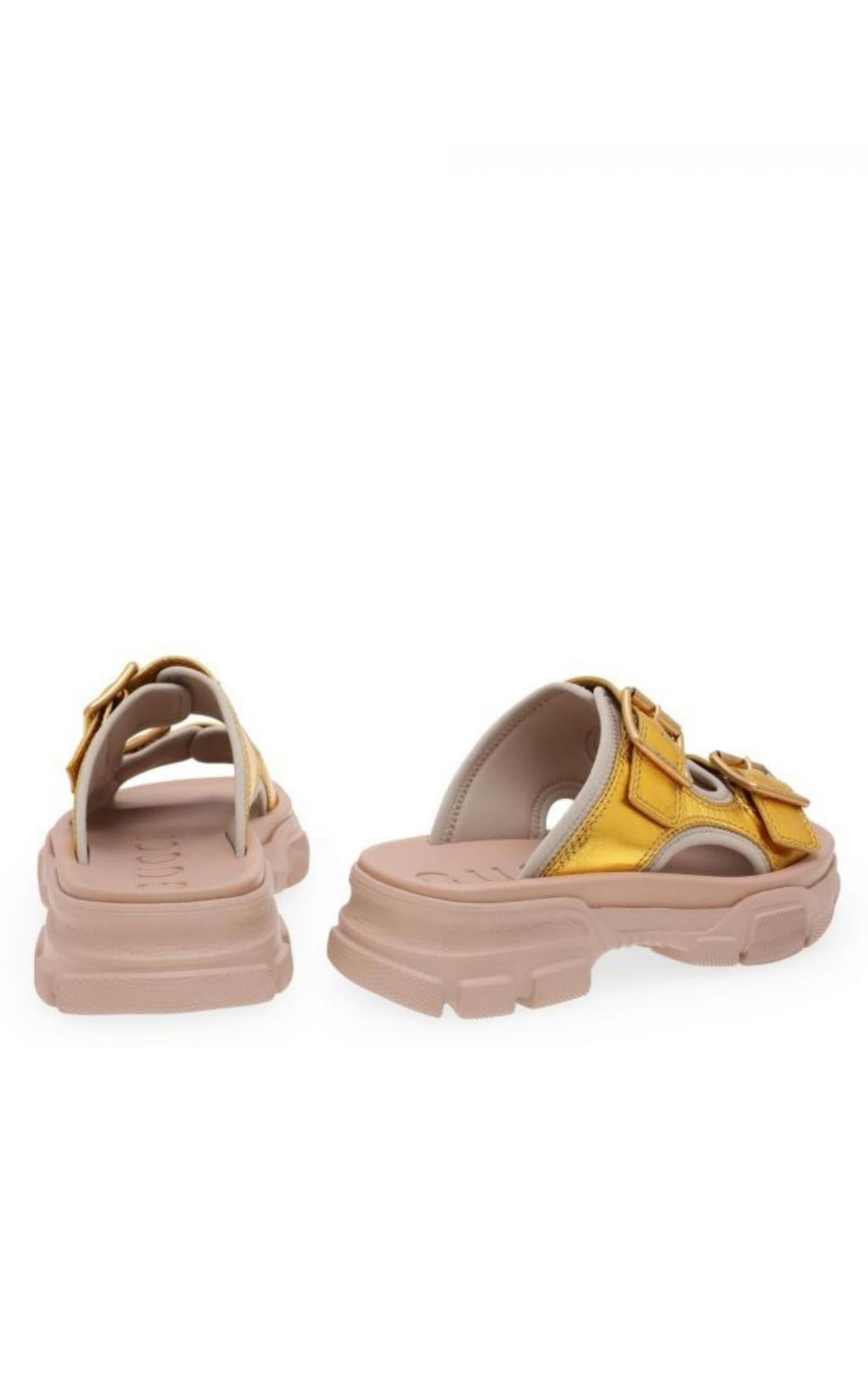 Leather Chunky Slide Sandals - 3