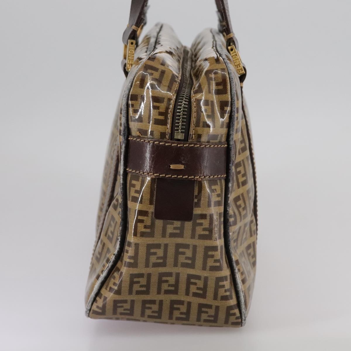 FENDI Zucchino Canvas Hand Bag Brown Gold - 3