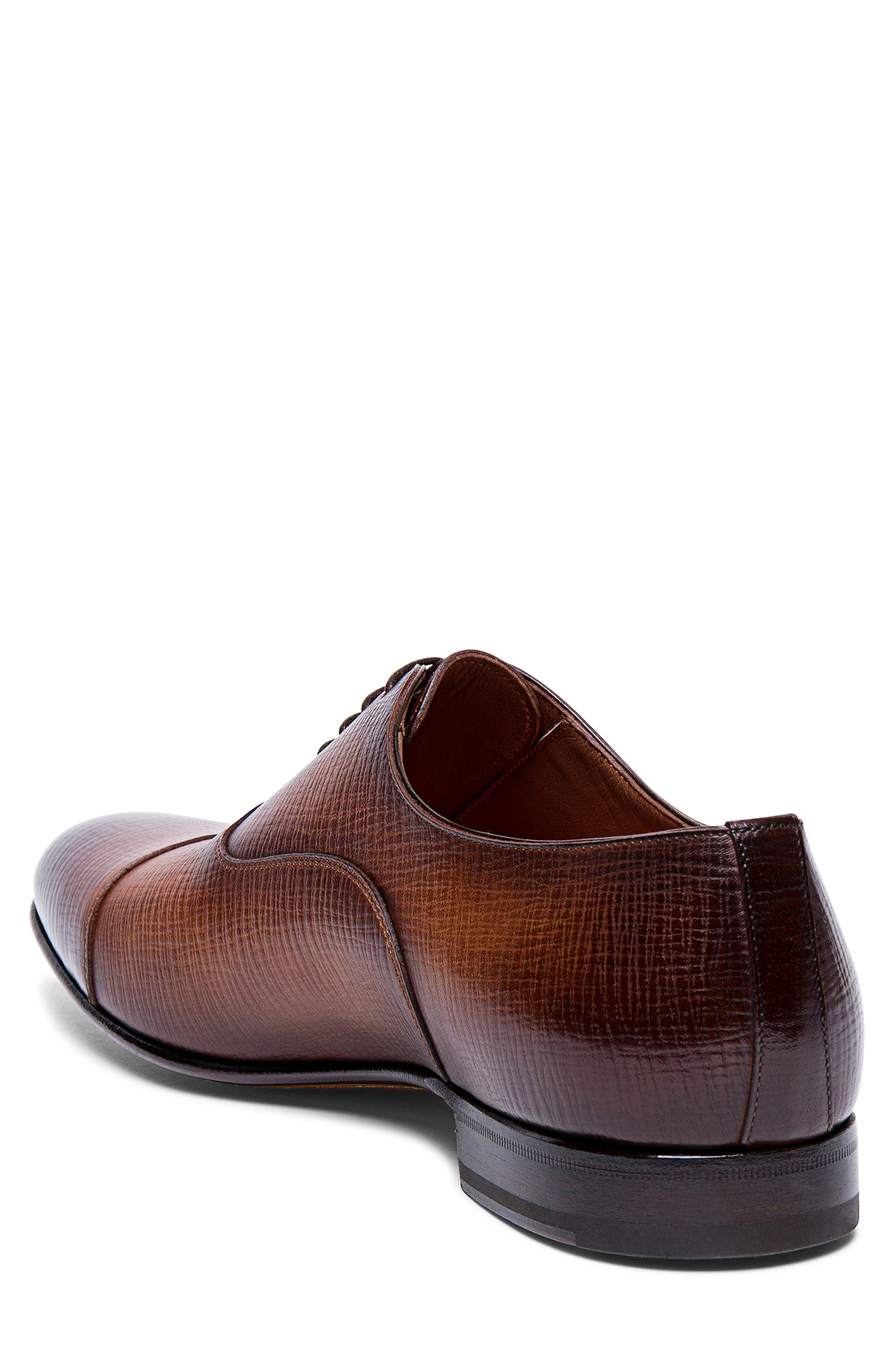 Santoni Darian Textured Cap Toe Oxford in Brown at Nordstrom - 2