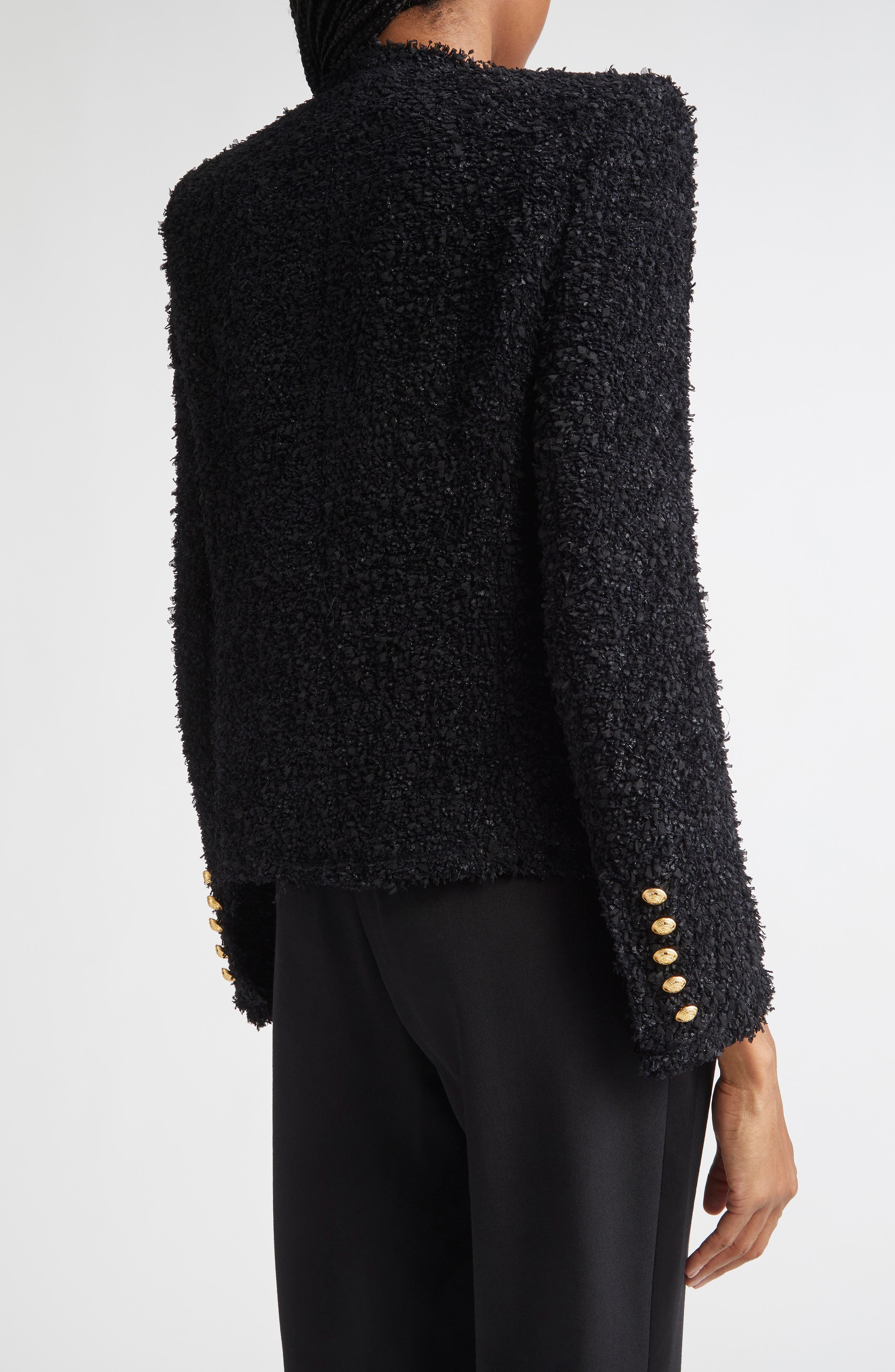 Balmain Tweed Spencer Jacket in Black at Nordstrom - 3