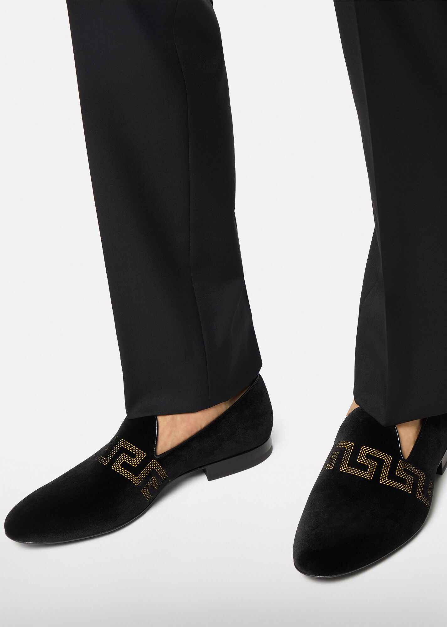 Greca Embroidered Velvet Loafers - 2