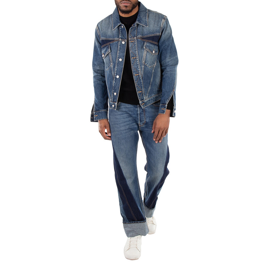 Alexander Mcqueen Men's Blue Washed Panelled Denim Jacket - 4