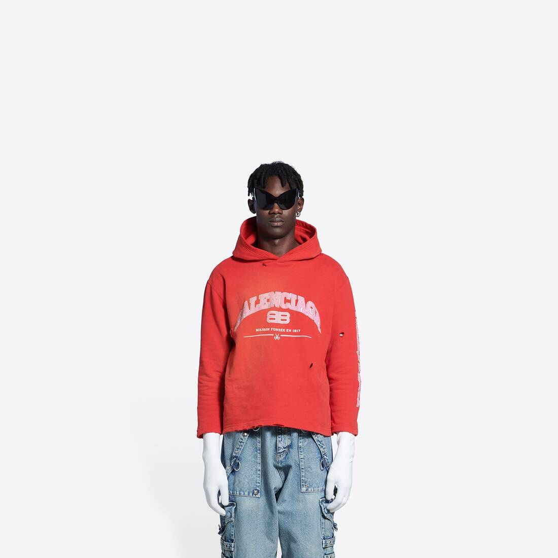 Women's Maison Balenciaga Cropped Hoodie in Red - 3