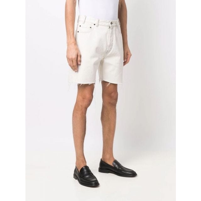 Frayed hem white denim Shorts - 3