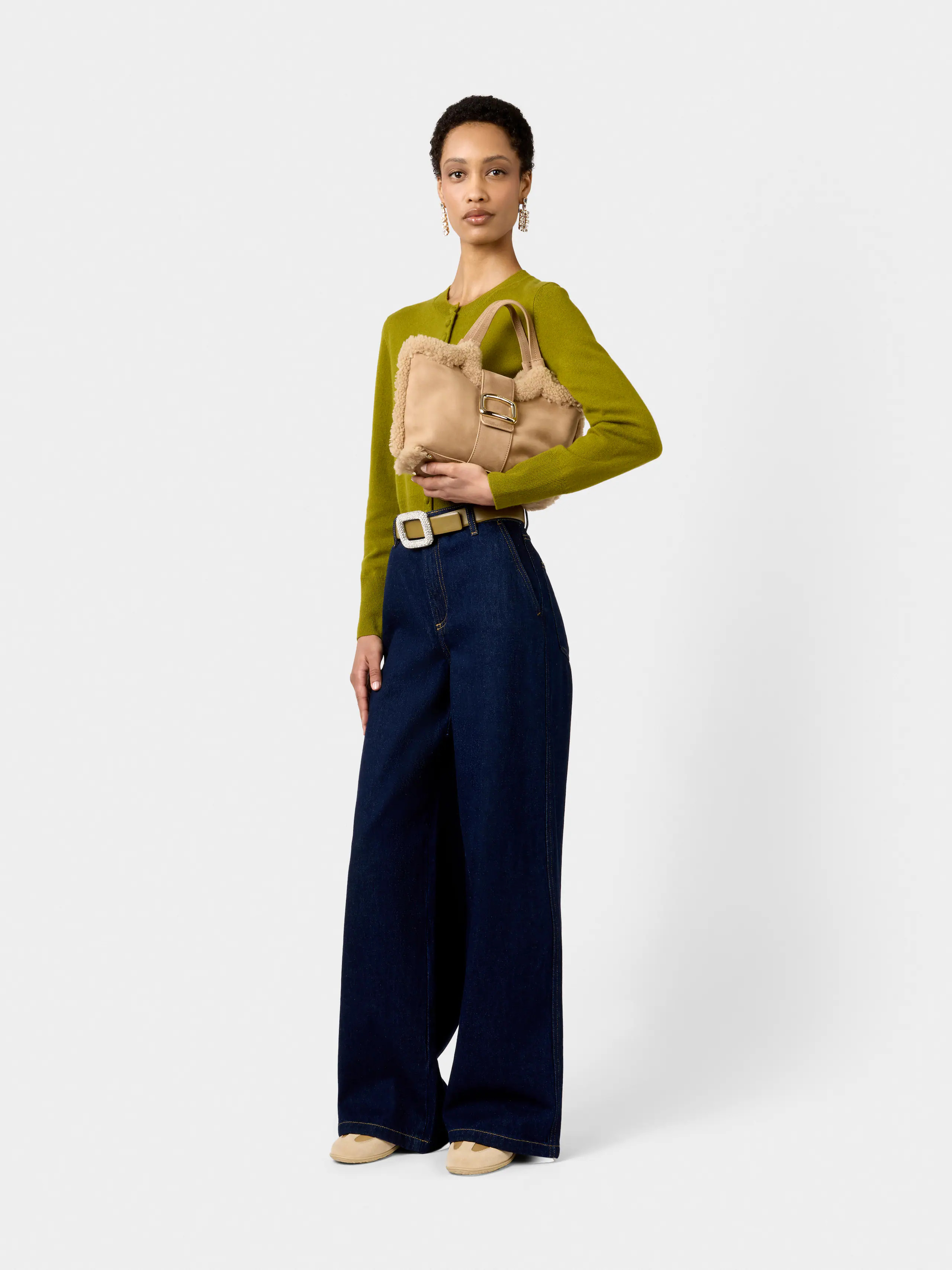 Viv' Choc Shopping Bag in suede and shearling - 8