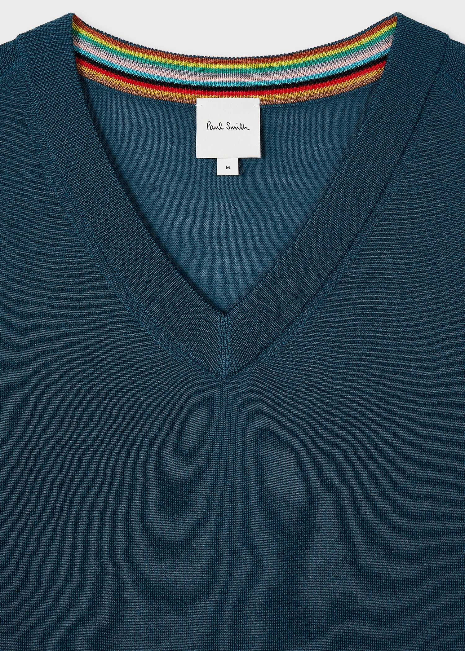 Petrol Blue Merino Wool V-Neck Sweater - 2