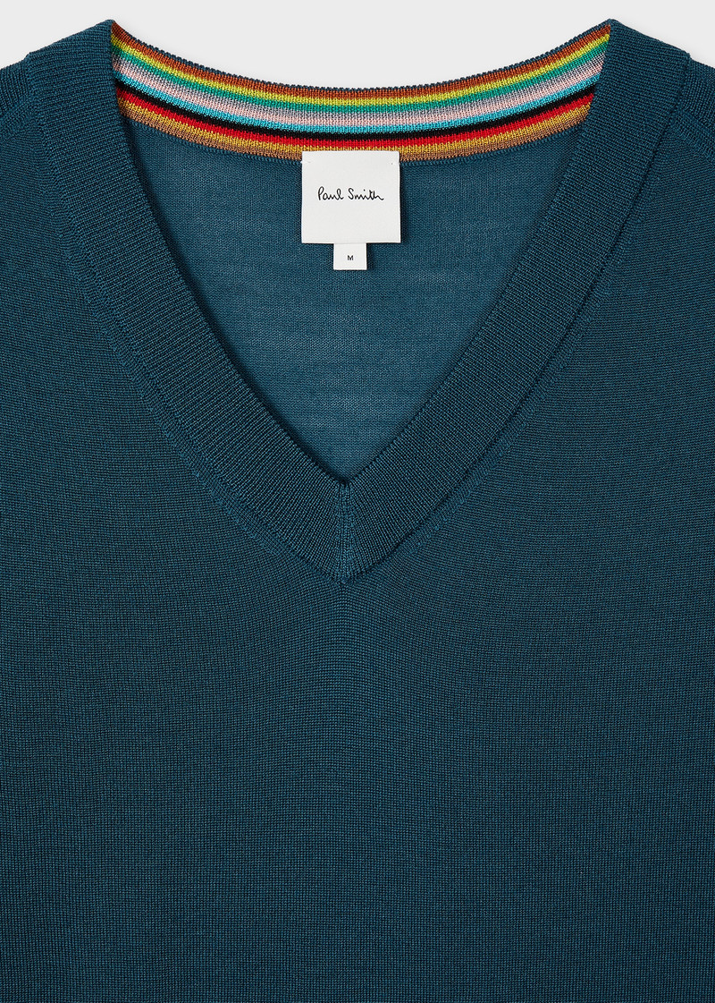 Paul Smith Petrol Blue Merino Wool V-Neck Sweater outlook