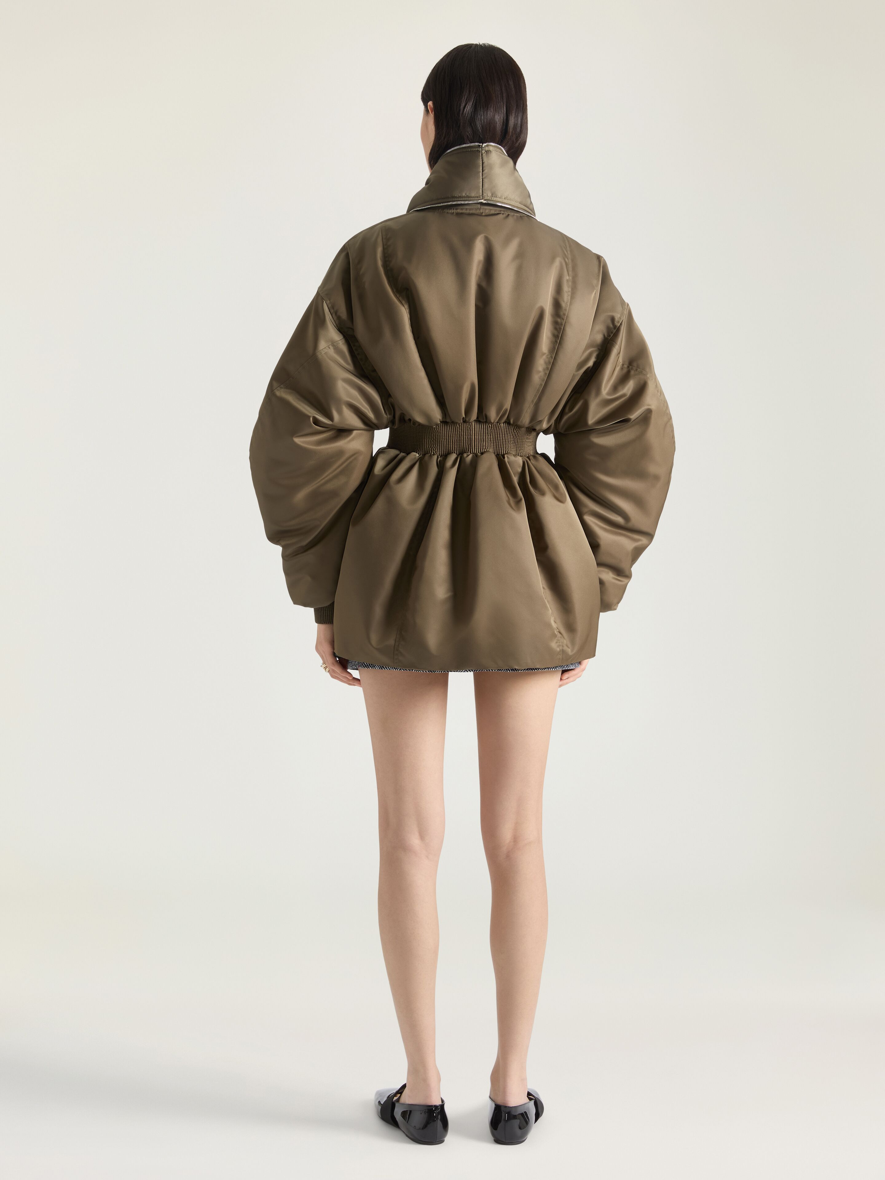 HOURGLASS BOMBER WITH ZIPPED SHAWL COLLAR IN NYLON - 3