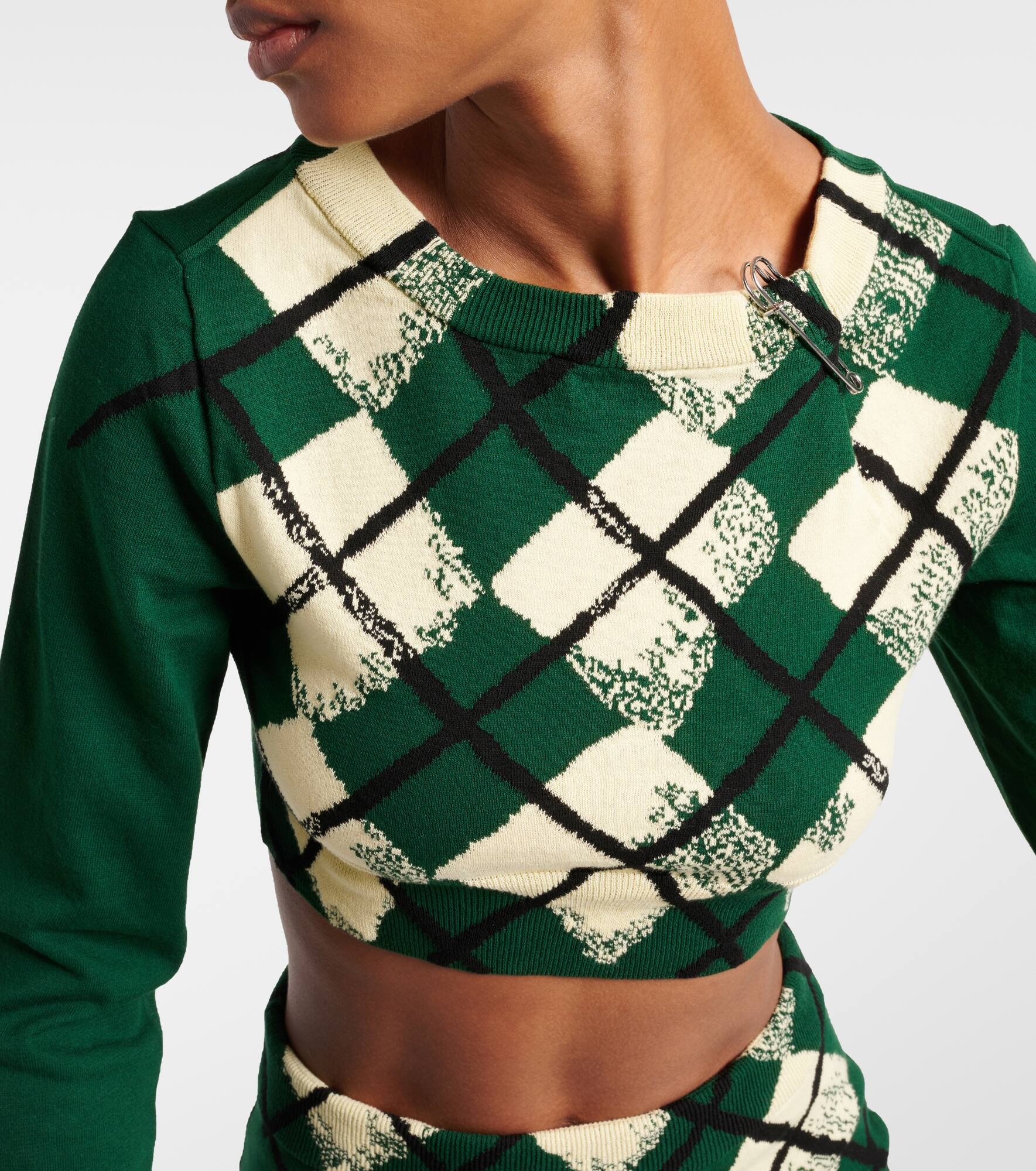 Argyle cropped cotton sweater - 5