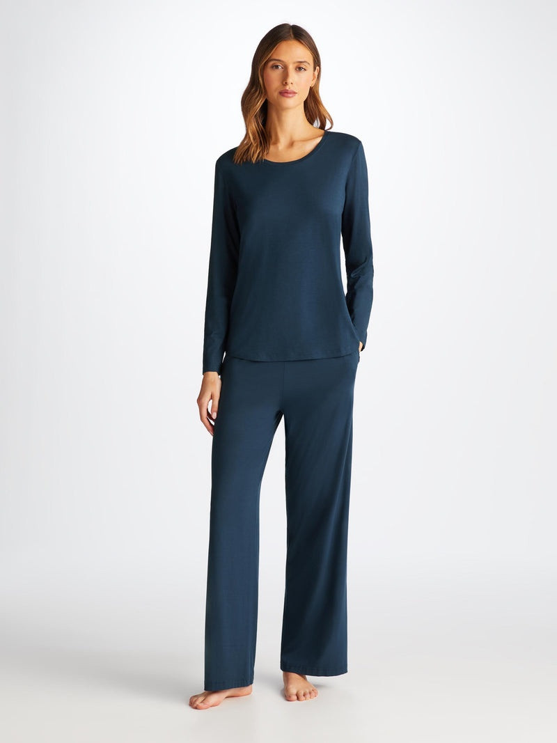 Derek Rose Women's Long Sleeve T-Shirt Lara Micro Modal Stretch Navy outlook