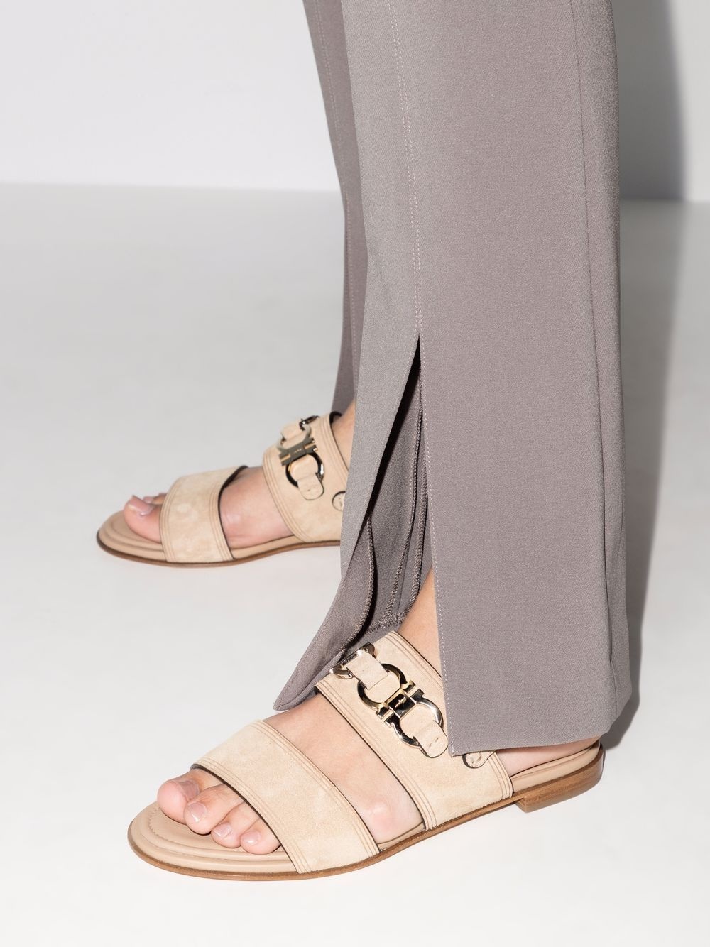Gancini-plaque suede sandals - 3