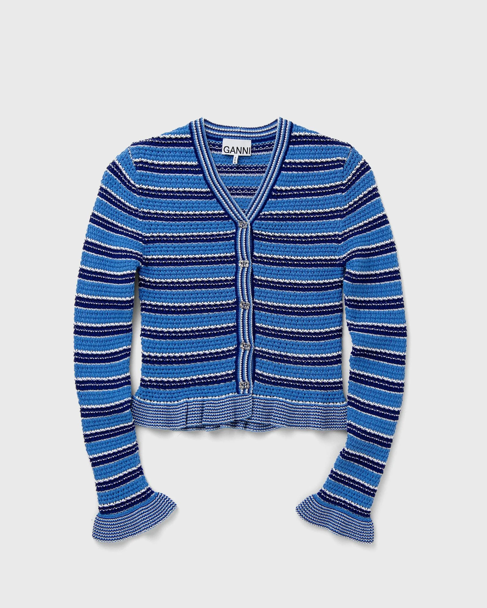 Cotton Pointelle Stripe Cardigan - 1