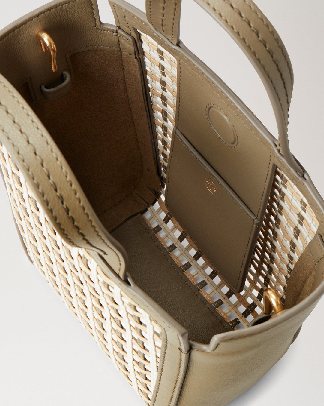 Mini Clovelly Tote Linen Green, Beige Pine & Eggshell Leather Netting - 4