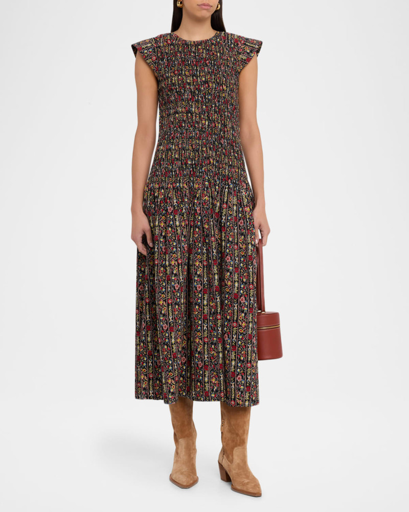 THE GREAT. The Paramour Printed Cotton Seersucker Midi Dress outlook