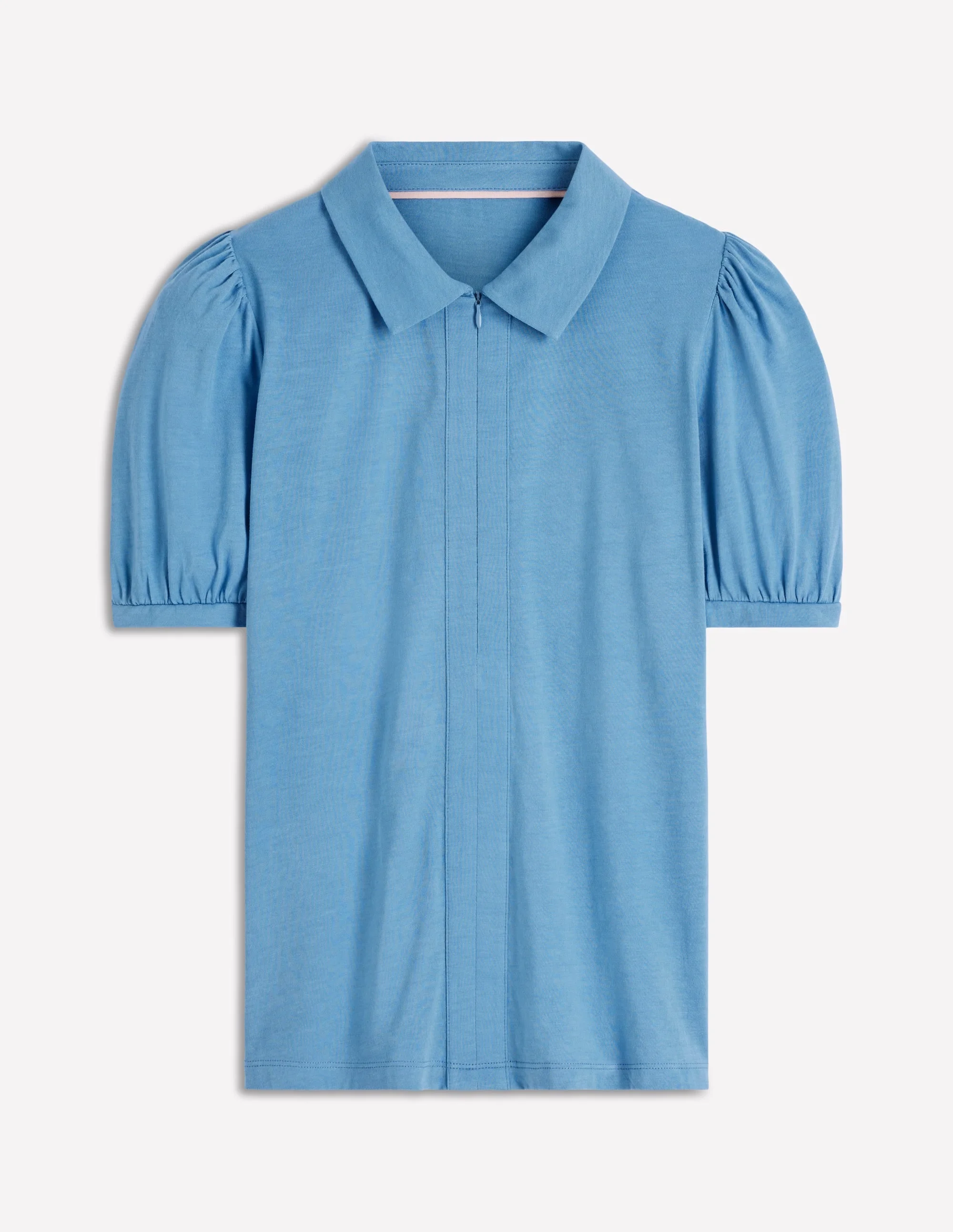 Short Sleeve Zip Collar Top-Silver Lake - 1