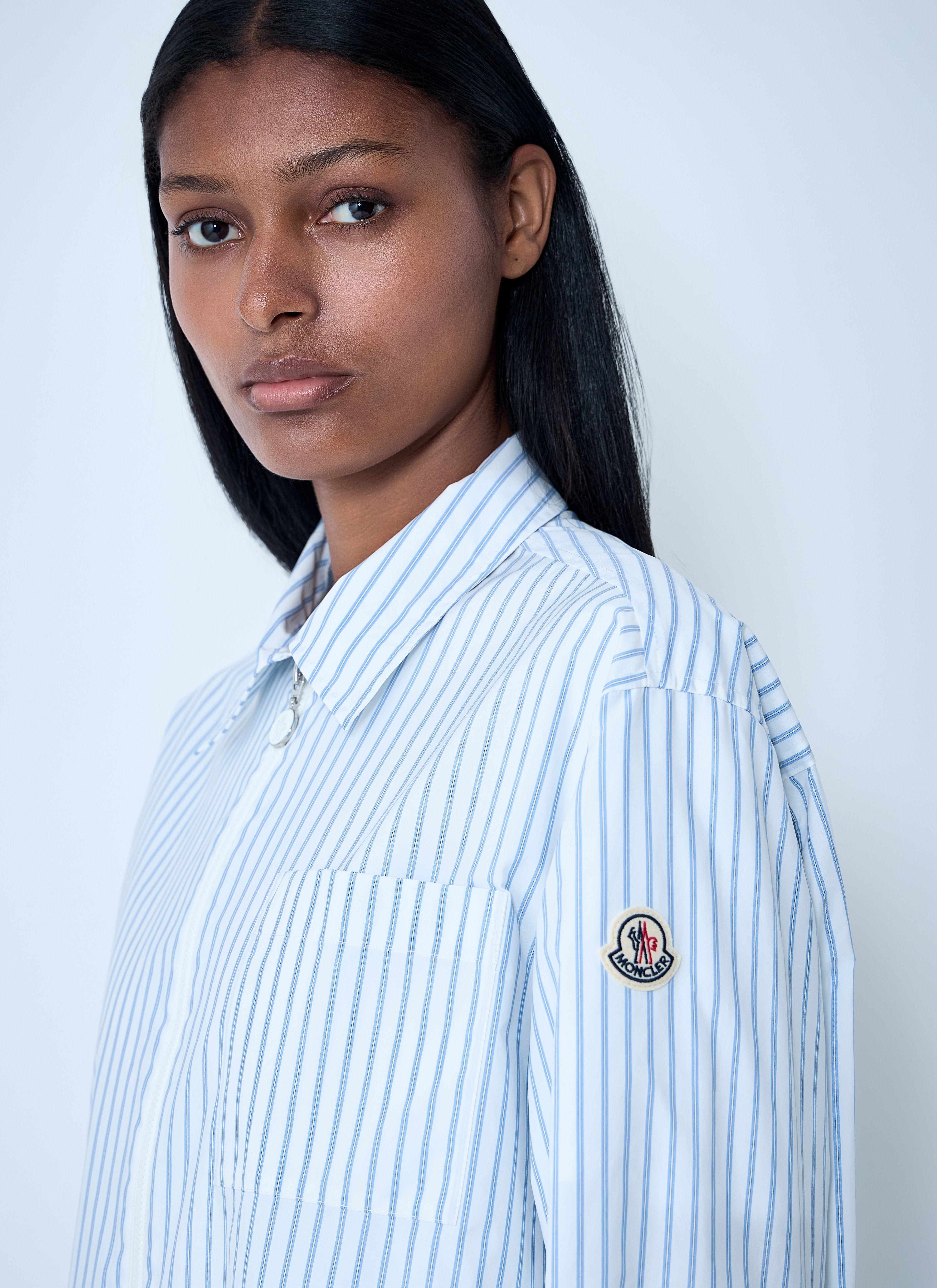 Moncler Women Striped Shirt With Logo Patch - 5