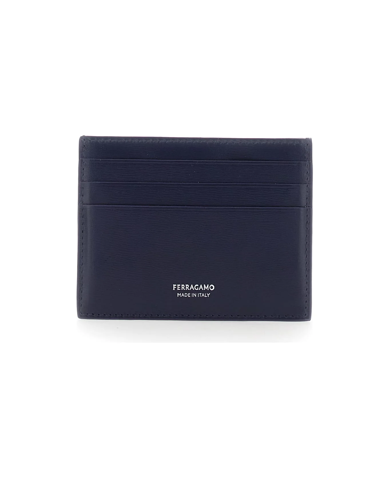 'florence' Blue Card Holder With Logo Lettering On The Front In Leather Man - 1