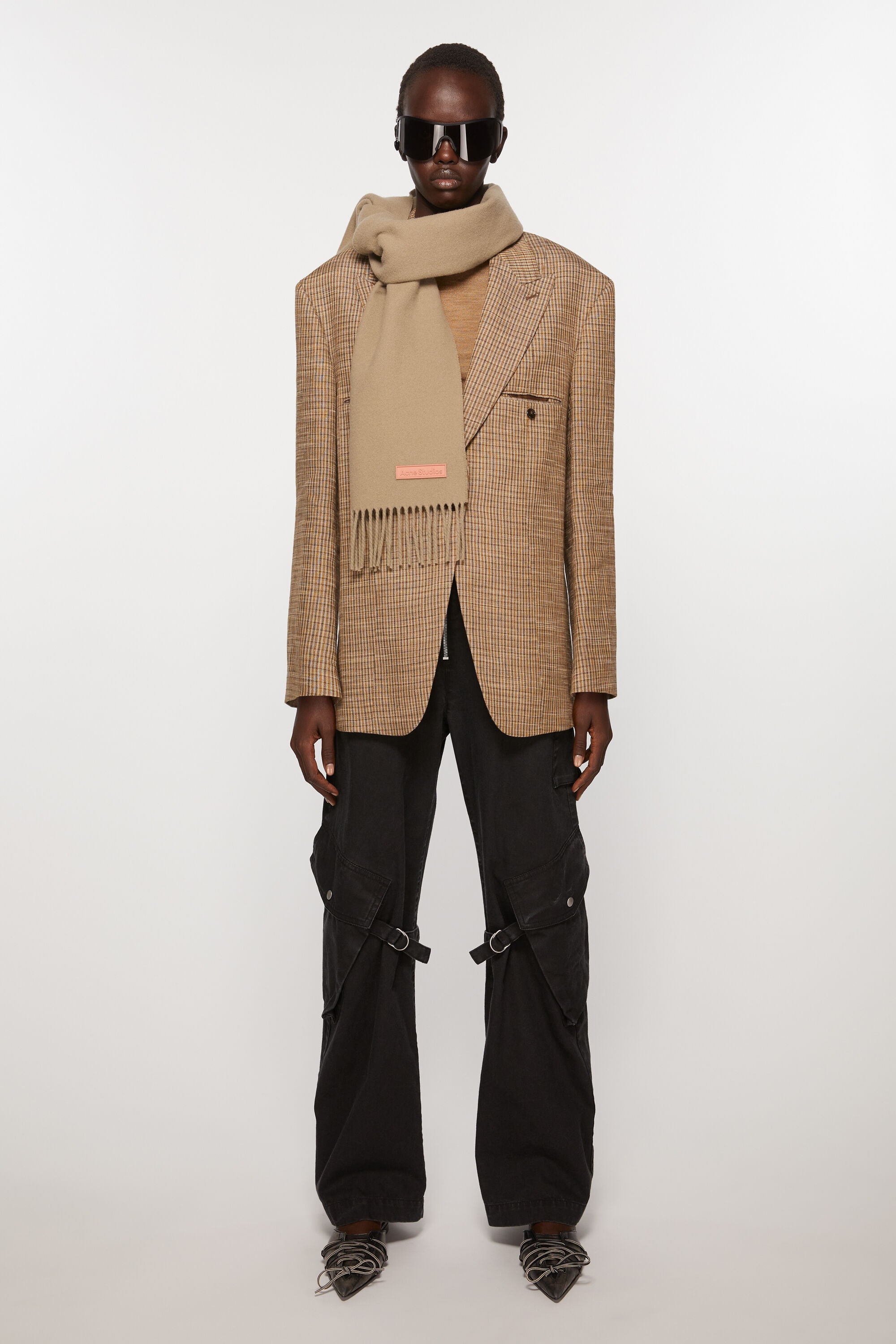 Fringe wool scarf - Narrow - Khaki green - 2