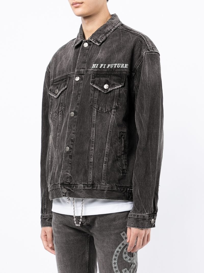 slogan-print denim jacket - 3