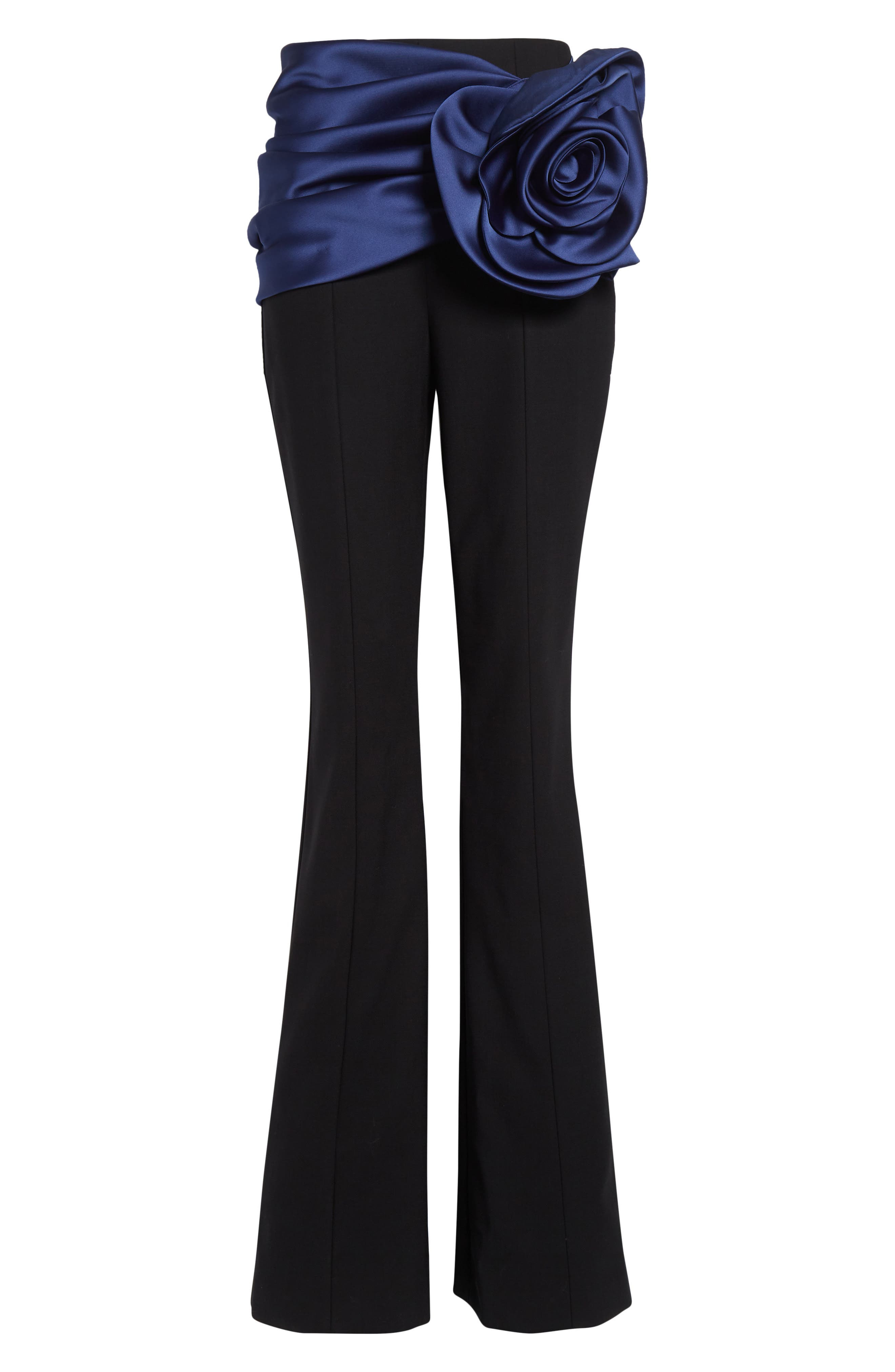 Carolina Herrera Rosette Sash Bootcut Pants in Black Multi at Nordstrom - 6