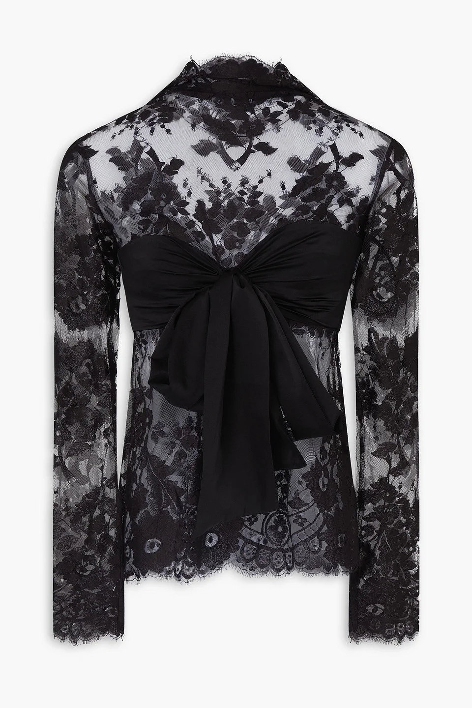 Bow-detailed cotton-blend lace top - 1