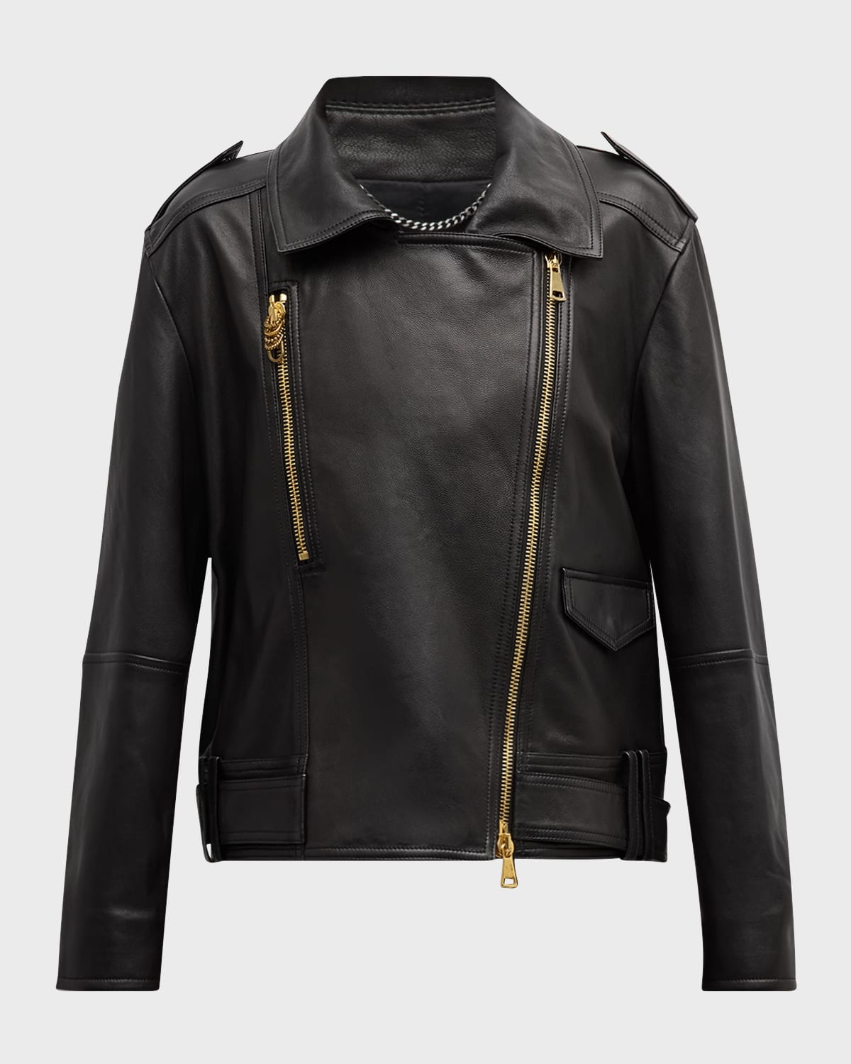 Sleek Statement Leather Moto Jacket - 1