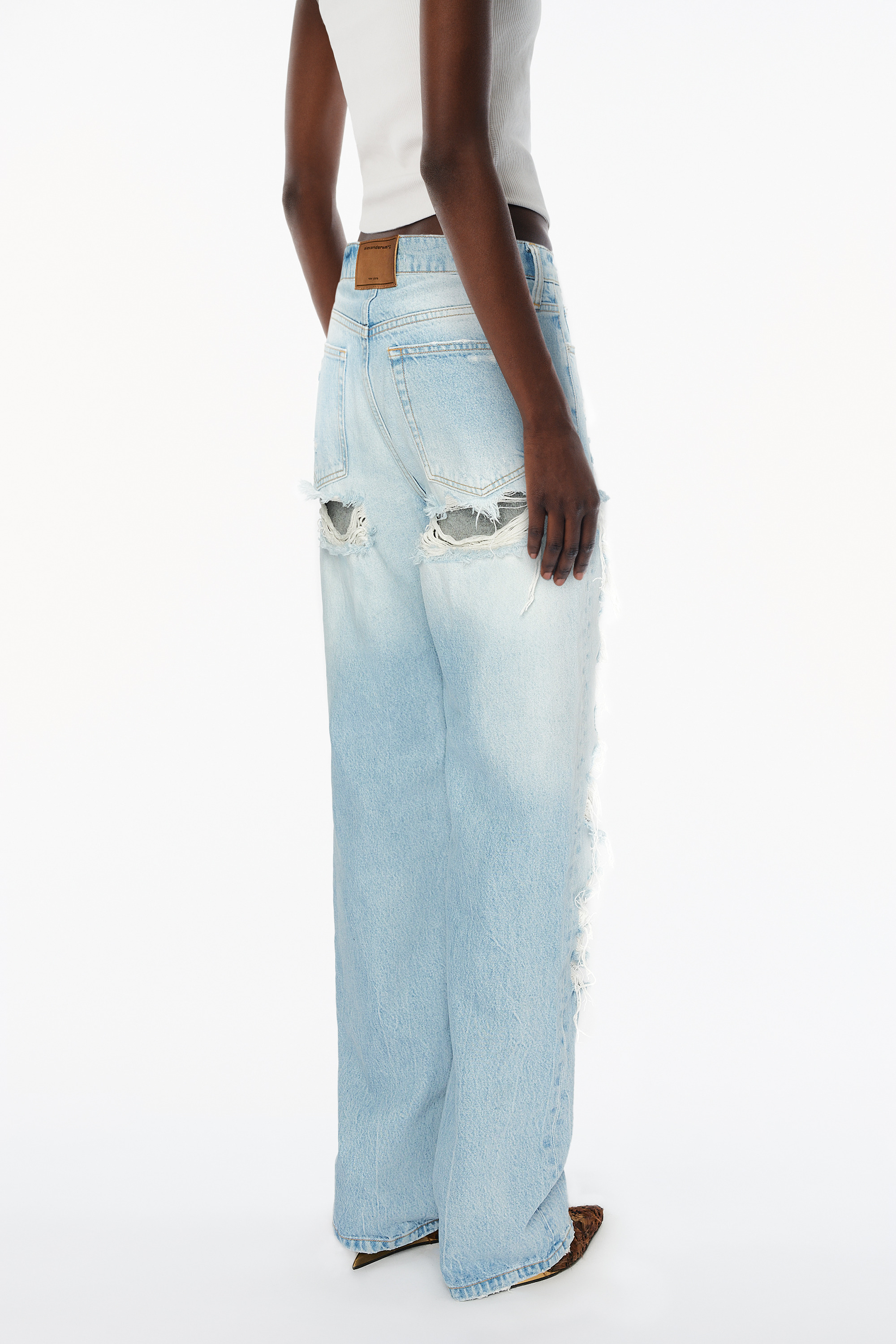 Indigo Distressed Jean with Knit Detail - 6