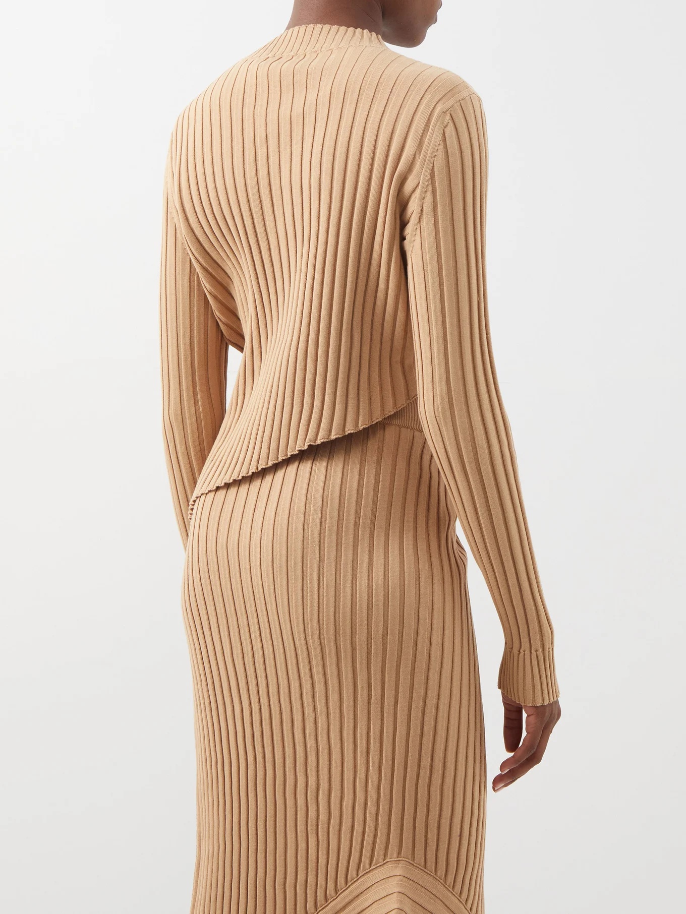 Asymmetric ribbed-knit cotton sweater - 5