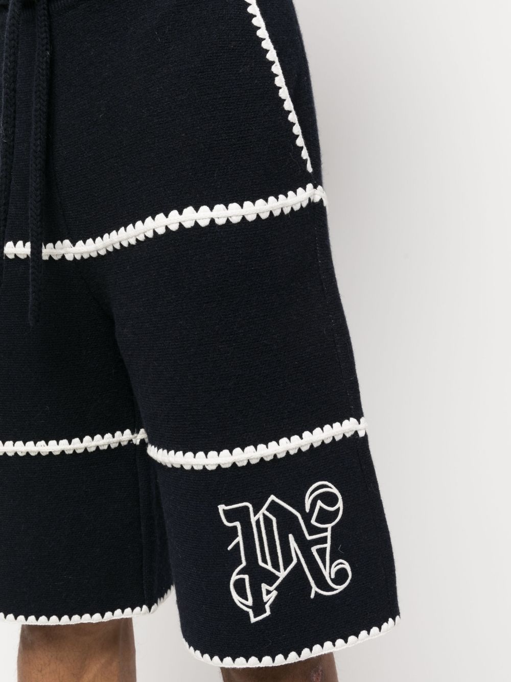 monogram-embroidered wool-blend shorts - 5