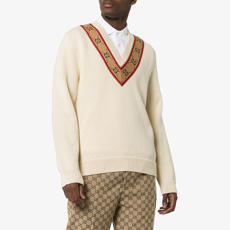 Gucci GG V-neck Wool Sweater 'Beige' 577089-XKAUO-9166 - 3