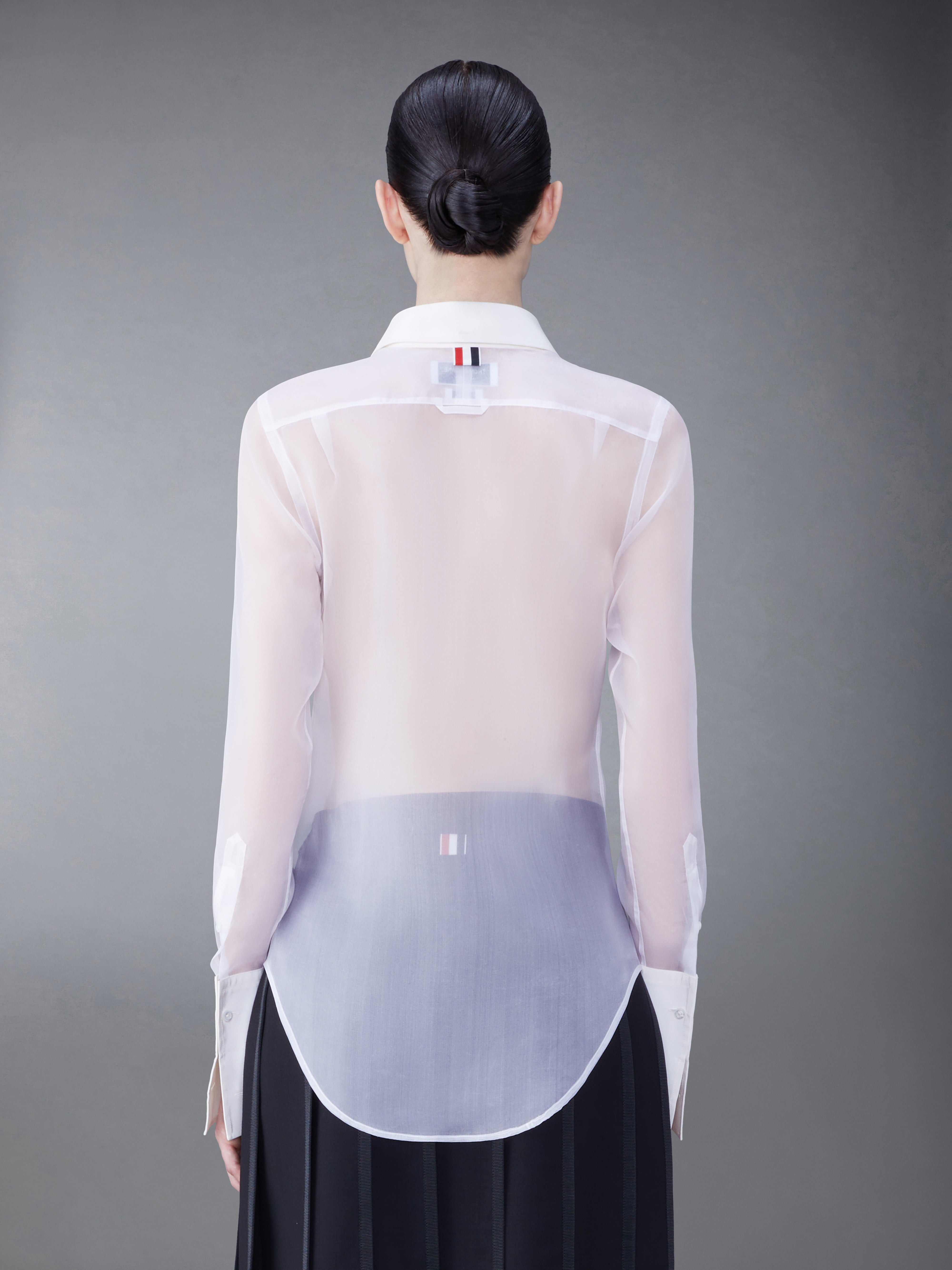 RWB-placket transparent silk shirt - 3